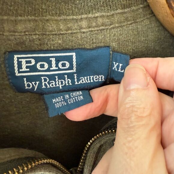 Polo Ralph Lauren Olive Green Cotton Quarter Zip Sweater XL - Picture 6 of 6